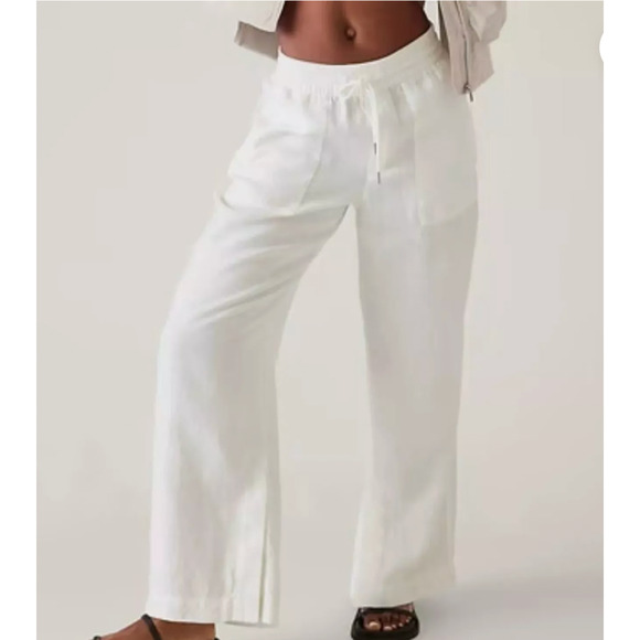 Athleta Cabo Linen Wide Leg Pants NWT Calla Lily Ivory PLUS Sz. 26W‎ Beach Vacay - Picture 4 of 5